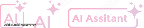 AI Assistant button. Machine learning text generator. magic sparkle stars symbol.  Computer help assistant sign
