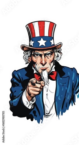 Uncle sam pointing finger isolated on white background