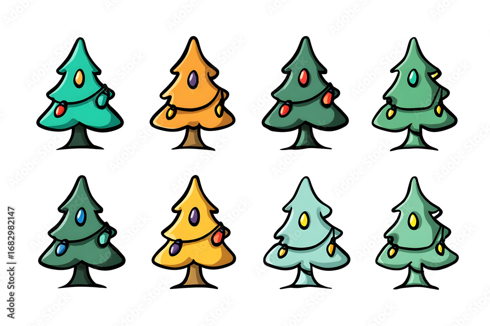 Obraz premium Christmas tree set vector icon, festive holiday evergreen forest