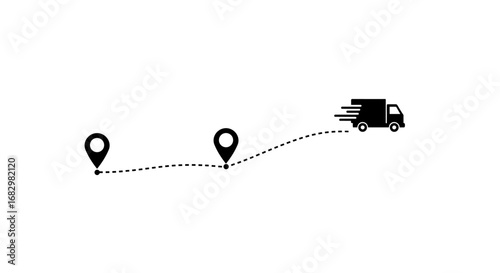 Fast delivery concept with pin and truck in minimalistic design