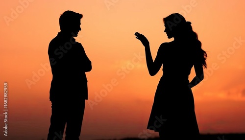 Silhouette of two figures facing away, symbolizing marital discord and impending separation,  unhappy,   end of relationship