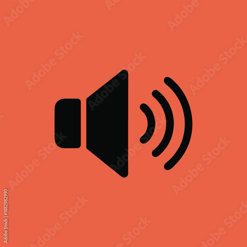 A simple flat vector illustration of a sound icon on an orange background, representing volume, audio, music, and communication, suitable for web design and digital interfaces
