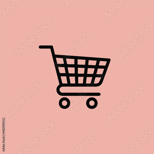 Illustration of a black shopping cart on a pink background, perfect for online stores and ecommerce businesses that want to attract customers and boost sales