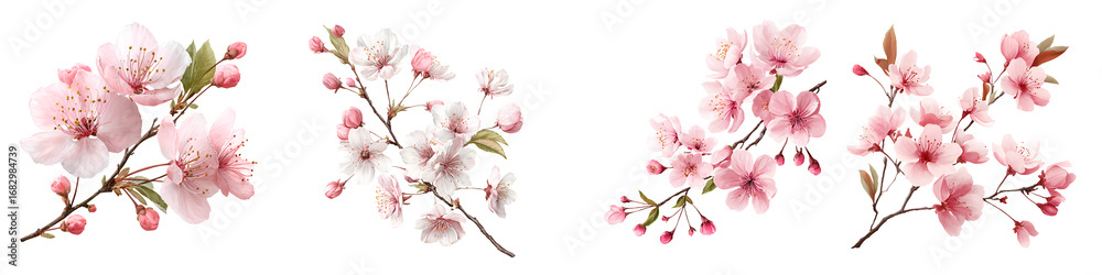Fototapeta premium Charming cherry blossom branches adorned with soft pink petals and delicate buds, showcasing natural beauty for floral designs, seasonal décor, and artistic creations