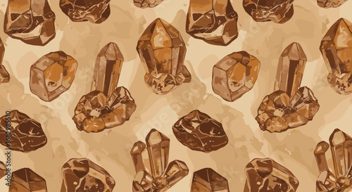 Vintage watercolor crystal pattern with earthy colors and gemstone motifs