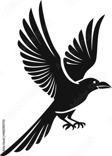 Crow Bird Vector Logo in Minimalist Black and White, Simple Design Ideal for Wildlife Branding and Nature Illustration
