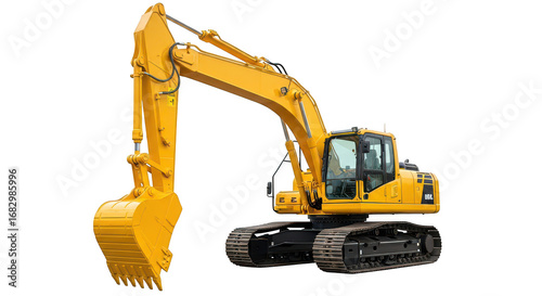 Yellow excavator isolated on transparent background
