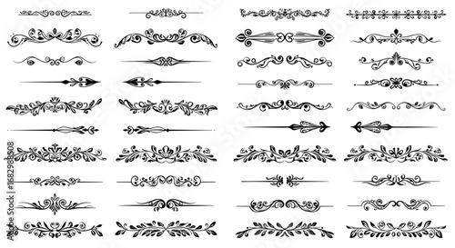 Wallpaper Mural Elegant collection of ornamental dividers and floral vignettes in black and white Torontodigital.ca