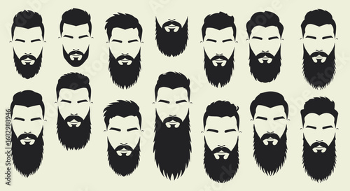 Collection of diverse beard styles in bold silhouette design