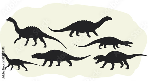Silhouette collection of various dinosaurs in natural poses