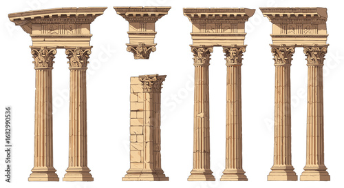 Classical architecture: detailed roman and greek columns collection