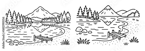 Cartoon Lake Landscape
