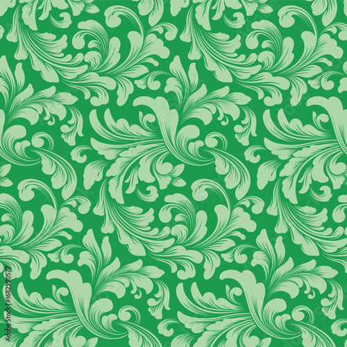 Seamless vector floral pattern with vintage damask flowers and ornate leaf elements for fabric, wallpaper, or textile design,Ornate lines and swirls in the baroque style, creating a luxurious Set
