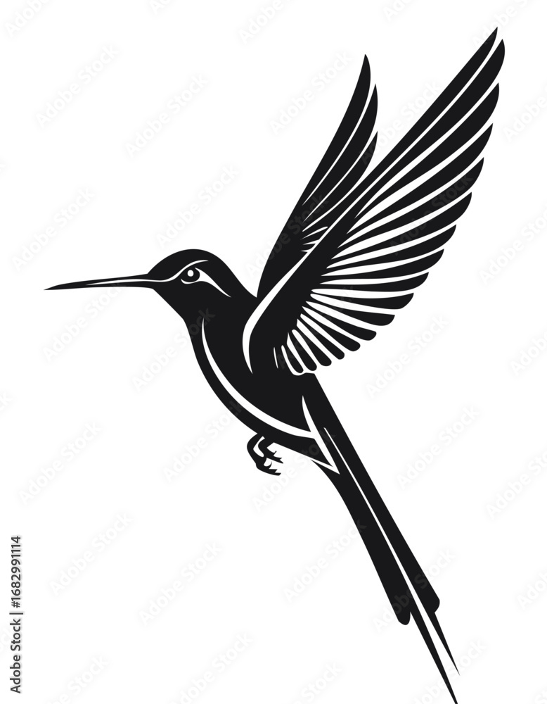Fototapeta premium Hummingbird Bird Aves Animal Vector Logo in Black and White, Minimalist and Simple Design, Perfect for Wildlife Branding, Nature Illustration, and Unique Animal Identity 