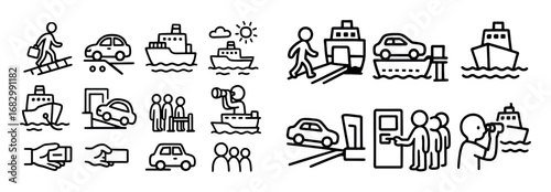 Ferry Crossing Doodle Icons