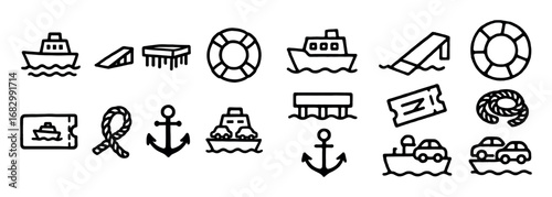 Ferry Crossing Doodle Icons