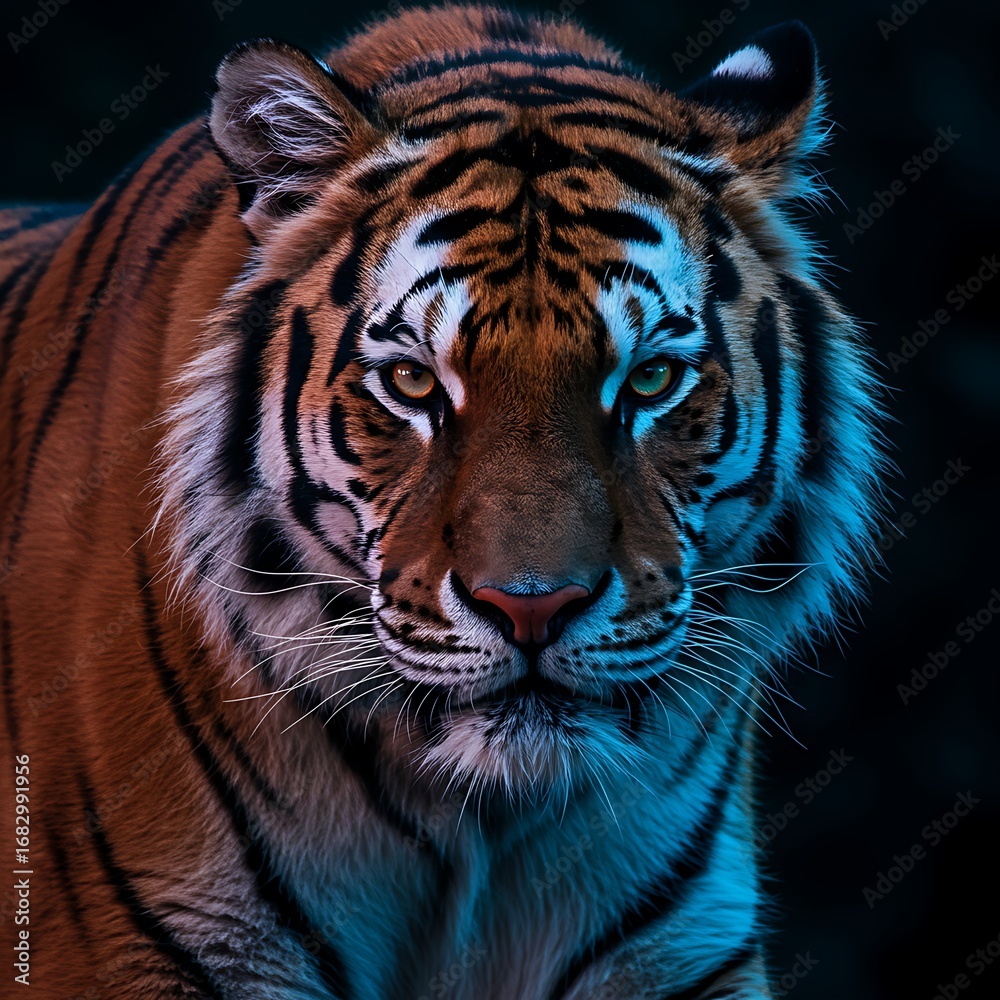 Naklejka premium Powerful Closeup Portrait of a Siberian Tiger