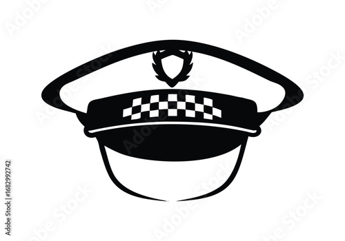 Black Silhouette of a Police Officer's Cap with Badge and Checkered Band vector with Vector Design