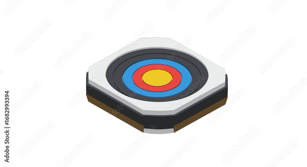 Fototapeta premium Isometric archery target icon with colorful rings on hexagonal base
