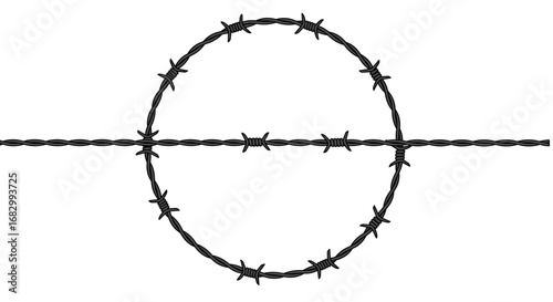 Barbed wire circle and line symbolizing restriction or protection