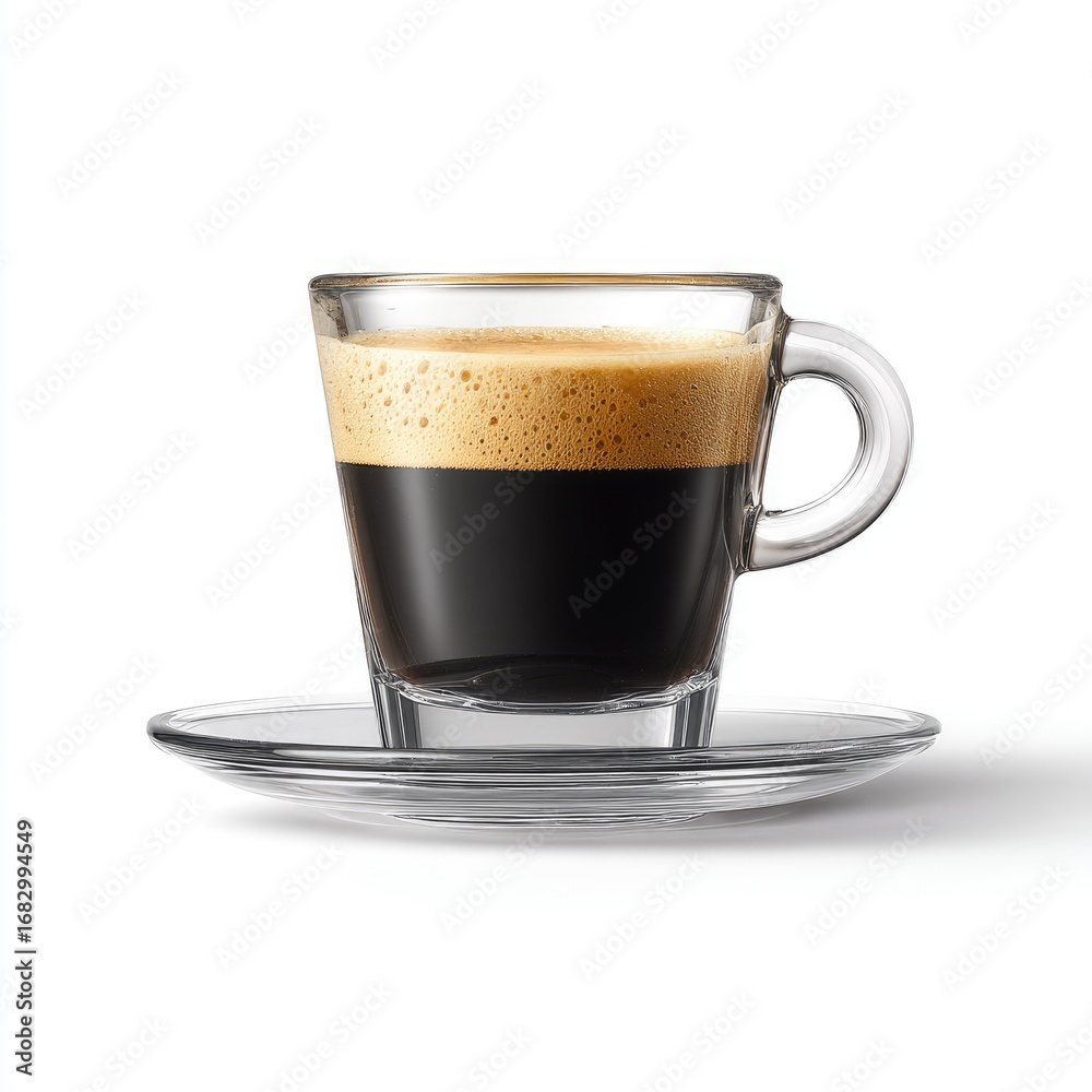 Naklejka premium Clear glass espresso cup with frothy crema