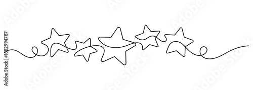 five stars decorate one line drawing continuous