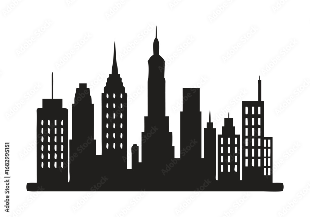 Naklejka premium Silhouette of a modern city skyline with various skyscrapers cityscape urban with Vector Design
