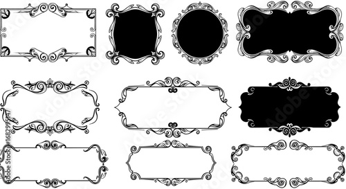Elegant ornate frames collection: decorative vintage borders in black and white