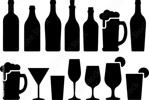 Cheers to the Night drinks, beverages  beer, wine glassware, bottle, mug,  vector bundle