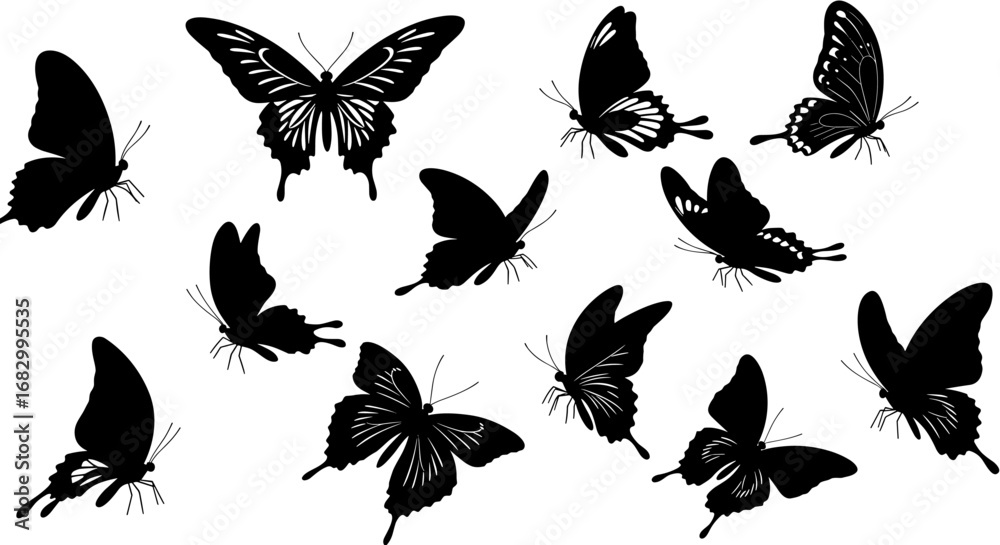 Fototapeta premium Elegant butterfly silhouettes: captivating collection for nature designs