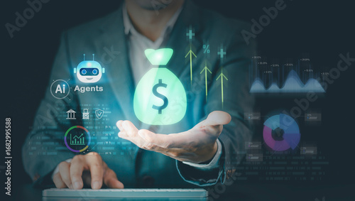 Data analysis, agentic AI fintech technology, automation systems to help make money, Financial artificial intelligence, business growth, investment economic forecast, secure digital banking strategy