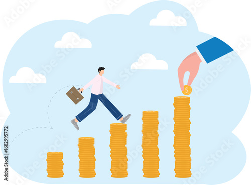Follow the money, chasing for investment yield, profit or earning, change job for better salary or wages, greed or investing opportunity concept, greedy businessman running to grab money coin trail