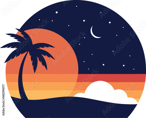 Tropical Sunset Transitioning to a Starry Night T