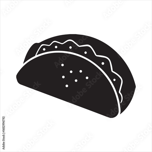 Taco silhouette. The image shows a black silhouette of a taco, a Mexican dish consisting of a tortilla wrap. Vector clipart illustration design.