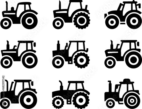 Tractor Icons farming icons,  machinery, farm  Vector Bundle