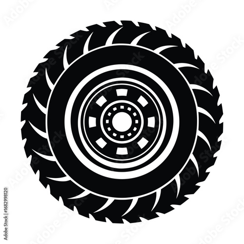 Black Tractor Tire Wheel Vector Graphic Image Download on White Background