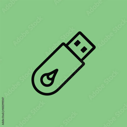 A simple usb flash drive icon with a water drop symbol, representing portable data storage, file transfer, and digital backup solutions for modern technology