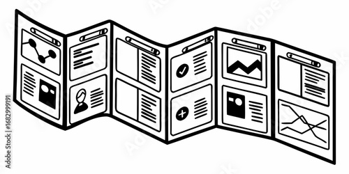 Illustration of a document with charts and graphs displayed on a curled sheet of paper with perforations