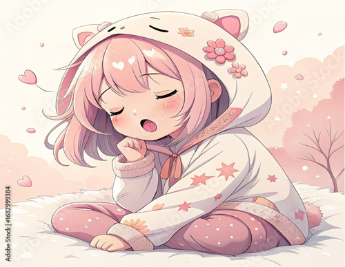 Cute Kawaii Anime Girl Yawning