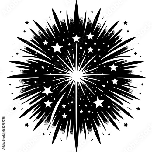 Fireworks Display: A bold display of black fireworks with burst effect and stars. perfect for celebration, new year, or any celebratory event.