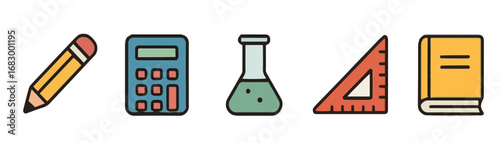Flat icon set for education, science, and study.