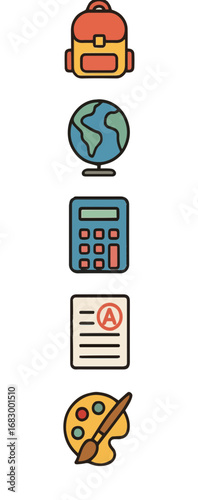 Flat icons for education, learning, school, and art.