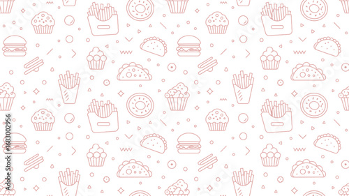 Seamless fast food pattern design with various food items