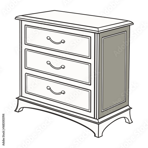 Elegant Three-Drawer Chest of Drawers for Bedroom Furniture on White Background