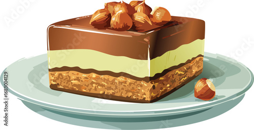 Vector dessert with layered chocolate and hazelnuts, teaching children about culinary balance and beauty.

