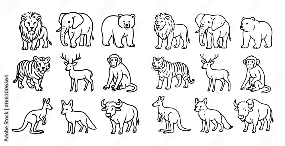 Fototapeta premium Wild Animal Sketch Grid