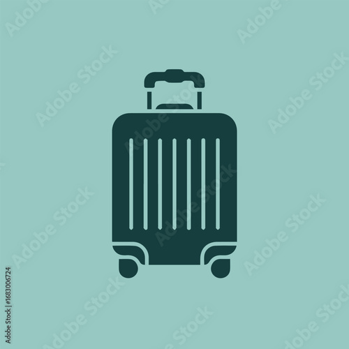 Illustration of a dark green suitcase with wheels and handle, perfect for travel, vacations, and exploring new destinations, ideal for tourism and adventure