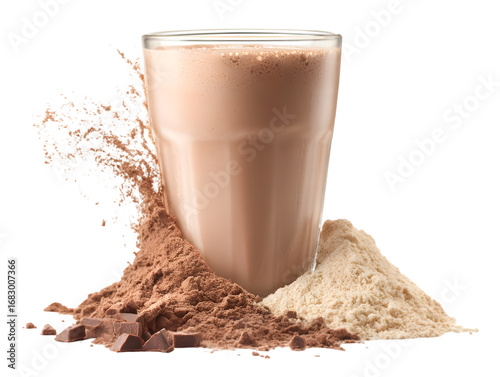 Wallpaper Mural Chocolate protein shake preparation: A visually striking image showcasing the making of a chocolate protein shake. Featuring a glass brimming with the finished drink. Torontodigital.ca