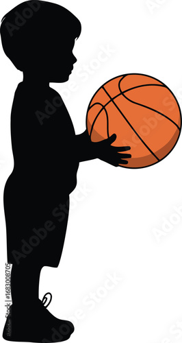 Silhouette of a Child Holding a Basketball Depicting Youth Sports and Recreation