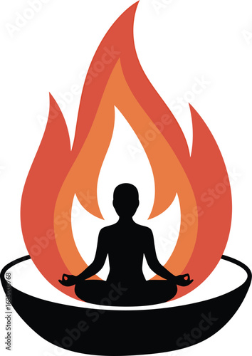 Silhouette Meditation in Flame Bowl Serenity Spiritual Practice Mindfulness Inner Peace Focus